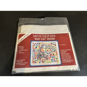Vintage Mouse Pad Cross Stitch KIt "Busy Cat" Design Crafters Pride Vinyl Weave